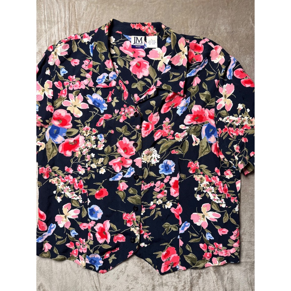 JM Collection Womens PLarge Floral Button Up Blouse Cottage Retro Summer Boho‎